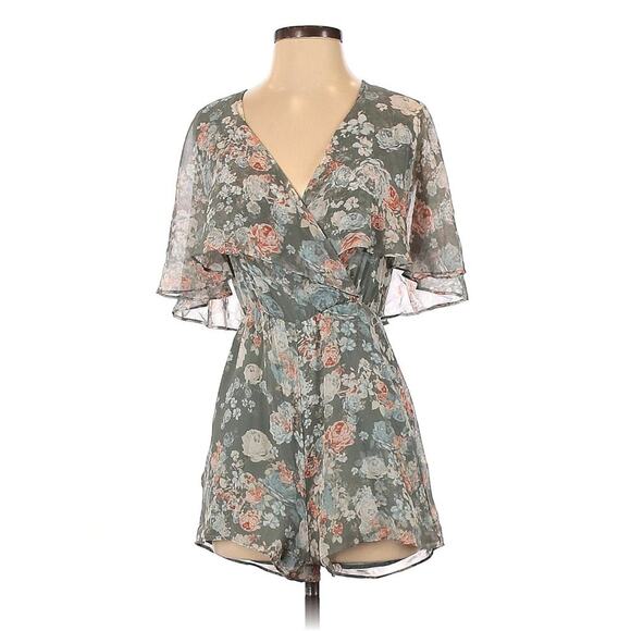 BCBGeneration Floral Capulet Romper Slate Grey Size XXS - Picture 2 of 9